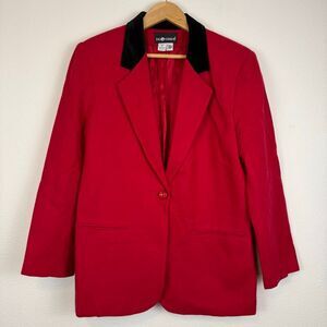 Vintage Sag Harbor Wool Black Collar Red Blazer Jacket Size 14